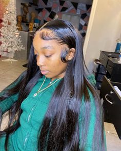 Buss Down Middle Part, 30 Inch Wig, Wig Installs, Sleek Braided Ponytail, Blonde Highlights On Dark Hair, Birthday Hairstyles, Double Team, Wig Straight