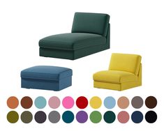 a chair and ottoman are shown with different color options for each one in the image