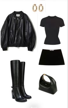 #oldmoneyaesthetic Short Leather Boots Outfit, Black Party Outfit Ideas, All Black Outfit Fancy, New York Clothes Aesthetic, Cosa Nuestra Outfit, Arabella Outfit Ideas, Fall Outing Outfits, Jhene Aiko Concert Outfit Winter, Outfit Ideas Winter Night Out