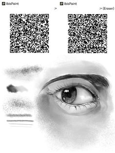 an eye is shown with the qr code on it's left and right side