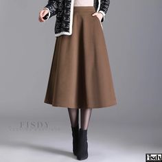 Fisdy - Stylish Full-Length Thickened A-line Skirt with Large Swinging Hem - Plus Size Design For Plus Size Women, Casual Elegant Style, Coffee Color, Long Skirts For Women, Color Cafe, Stylish Plus, Fall Skirts, Skirts Online, Coffee Colour