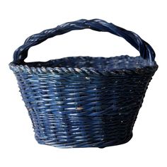 a blue wicker basket on a white background