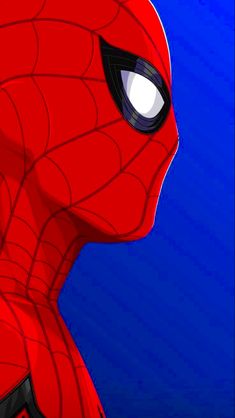 the spider - man is looking at something in the distance with his eyes wide open