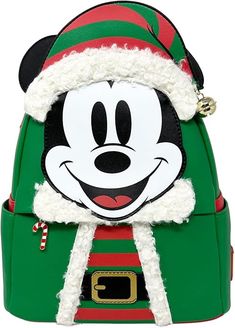 Officially Licensed Disney, Retrofacts exclusive Loungefly Mickey, Xmas Elf, Faux Leather Backpack, Santa's Little Helper, Disney Designs, Disney Addict