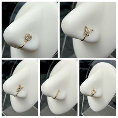 four different views of a ring on a mannequin's head