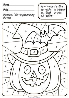 halloween coloring pages with pumpkins and bats for kids to color by numbers on the page