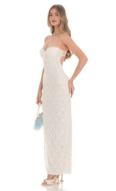 Lace Bodycon Maxi Dress in Ivory Anniversary Dinner Outfit, Sequin Mermaid Dress, Pretty White Dresses, White Lace Midi Dress, Bodycon Maxi Dress, Lucy In The Sky, Bridal Shower Dress, Long White Dress, Bodycon Maxi Dresses