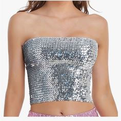 Cute Sparkly Sequin Top! Never Worn! Great Condition. All Sizes. Good For Parties And Dressing Up. Space Cowgirl Costume, Mermaid Crop Top, Sparkly Sequin Top, Space Cowgirl, Retro Skirt, Cowgirl Costume, Printed Pleated Skirt, Strapless Bandeau, Mermaid Costume