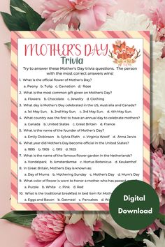 mother's day trivia with pink flowers