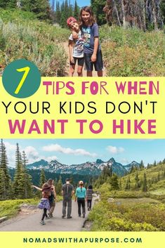 kids walking down a path with the text 7 tips for when your kids don't want to hike