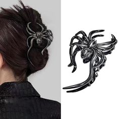 PRICES MAY VARY. 🕷️Halloween Metal Black Hair Clips: 1Pcs metal black spider hair claw clips for women in the package, you can choose it from different style, sufficient to meet your different needs for daily use and meet different clothing combinations. 🕸️Fashion & Durable: These metal black Halloween hair clips consist of quality alloy material, durable and not easy to break, with exquisite appearance and attractive colors, they can be applied repeatedly, comfortable and beautiful to wear, w Halloween Claw Clips, Spider Hair, Accessories For Hair, Halloween Hair Clips, Black Hair Clips, Halloween Accessories Hair, Gothic Hairstyles, Party Hair Accessories, Attractive Colors