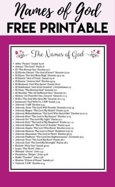 the names of god free printable