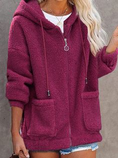 An exclusive offer for you——Affordable prices at Zolucky store, SPU: 294MTE6G8160, Color: Deep Pink Black Blue Army Green, Waistlines:Natural, Clothes Length:Mid-long. Drawstring Coat, Jackets Fashion Casual, Winter Fashion Jackets, Fleece Jacket Womens, Zippered Cardigan, Mode Casual, Estilo Chic, Teddy Jacket, Sweatshirt Women