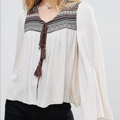 Nwt! Asos Lunik Embroidered Top With Flare Sleeves. Size Medium. Smoke Free Clean Home Any Questions Lmk! V-neck Top With Geometric Embroidery For Fall, Casual Festival Top With Embroidered Sleeves, Casual Festival Tops With Embroidered Sleeves, Casual Tops With Embroidered Sleeves For Festival, Fall V-neck Top With Geometric Embroidery, Fall Geometric Embroidered V-neck Top, Festival Long Sleeve Tops With Embroidered Hem, Long Sleeve Top With Embroidered Neckline For Festival, Long Sleeve Tops With Embroidered Neckline For Festival