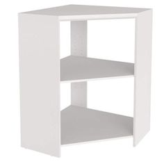 a white shelf with two shelves on each side