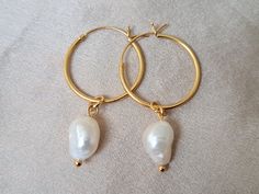 Gorgeous 24K Gold Electroplated Baroque Pearls on 24K Gold Plate Leverback Hoop Earrings Baroque Pearl Earrings Gold Hoop Earrings These  Earrings are Stunning!  Gorgeous White Baroque Pearls on 24K Gold Plate Hoops Leverback Style ( 20mm in size) 🌟The Base of the Hoop is Sterling Silver that has a thick layer of Gold and a protective ceramic coating. You can remove the Pearls, giving you a pair of Gorgeous Gold Hoop Earrings too! For correct care and maintenance of these earrings they should n Wedding Gold Plated Hoop Earrings With Pearl Drop, Gold Hoop Pearl Earrings With Ear Wire, Gold Pearl Hoop Earrings With Ear Wire, Handmade Gold Teardrop Huggie Earrings, Small Gold Hoop Earrings With Pearl Drop, Gold Teardrop Huggie Earrings For Wedding, Gold Dangle Hoop Earrings For Wedding, Handmade Gold Plated Hoop Earrings For Wedding, Gold Hoop Bridal Earrings For Pierced Ears