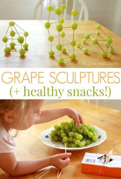 Engage their mind and taste buds with this fun building (and eating!) project. Grape Sculptures and Healthy Snacks for Kids via The Artful Parent Toothpick Sculpture, Care Meals, Kid Games, 2024 Ideas, Fun Foods, Summer Program, Camp Ideas, Peaceful Parenting, Mom Stuff