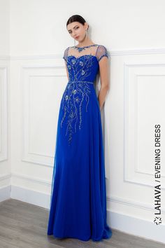 Materials: Crepe, beading, tulle Neckline: Scoop neck Sleeve Style: Short sleeves Silhouette: A-line Built-in Bra: Yes Slavic Style, Tulle Neckline, Beaded Evening Gowns, Garment Cover, A Line Gown, Beaded Dress, Crepes, Dress Codes, Boat Neck