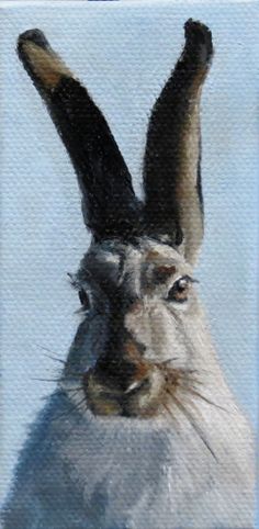 an oil painting of a white goat with black horns