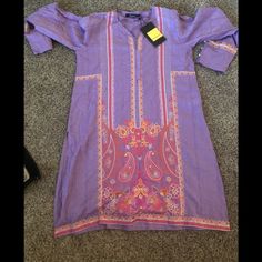 Pakistani Top Brand New Size Medium Brand Khaadi Elegant V-neck Kurta For Spring, Long Sleeve Purple Kurta For Spring, Casual V-neck Kurta For Spring, Fitted Casual Dress For Eid, Casual Fitted Dresses For Eid, Festive Purple Tunic Dress, Casual Summer Festive Dress, Casual Summer Festival Dress, Casual Summer Dress For Festive Occasions