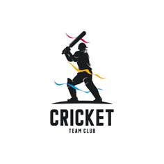 a cricket player holding a bat on top of a white background with the words cricket team club