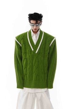 Gradient V-Neck Knit Sweater Mens Cardigan Sweater, Angel Dress, Knitwear Men, Knitwear Cardigan, Green Sweater, Outerwear Coats, Cardigan Jacket, White Sweaters, Red Sweaters