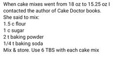 the recipe for cake mix is shown in black and white