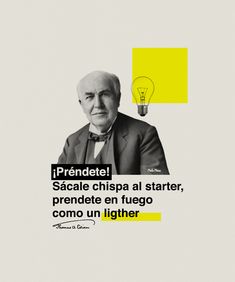 an old man with a light bulb above his head and the caption is in spanish