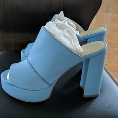 Urban Outfitters Powder Blue Chunky Heel Never Worn Sky Blue Chunky Heels, Light Blue Platform Heels, Light Blue Open Heel Platform Heels, Blue Platform Heels In Synthetic Material, Blue Chunky Platform Open Toe Heels, Chunky Platform Heels, Platform Heels Chunky, Chunky Platform, Chunky Heel