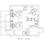 a drawing of a living room and kitchen area with the floor plan drawn in two different directions