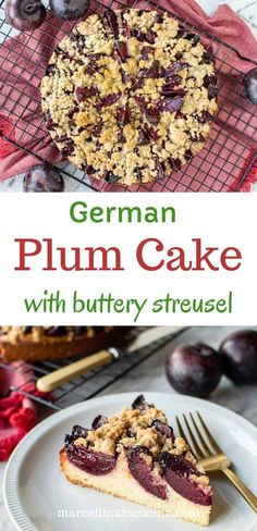 german plum cake with buttery crumbs on top