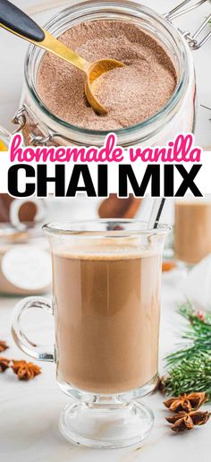 homemade vanilla chai mix in a glass mug