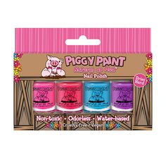 The Piggy Paint Nail Polish Set lets you and your kiddo have prettily painted nails without the harsh fumes and chemicals found in most nail polishes. This water-based nail polish dries to a hard, durable finish that holds up during playtime and features an eco-friendly formula that's never tested on animals. Its also safe to use during pregnancy, so you can have worry-free manicures and pedicures. FOR BEST WEAR: •Wash hands with soap and water. •Apply thin layer of Piggy Paint Basecoat + Topcoa Hair Dryer Set, Nail Polish Box, Water Based Nail Polish, Paint Nail, Opi Nail Colors, Red Carpet Manicure, Nail Pops, Painted Nails, Nail Polish Art