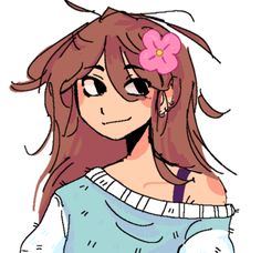 a drawing of a girl with long brown hair and a pink flower in her hair