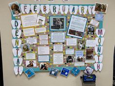 a bulletin board with pictures and words on it