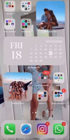 an iphone screen with the calendar on it and photos taken from different places around the phone