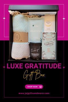 the luxury gift box is packed with personal care products and handmade gifts for women