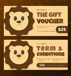 two gift vouchers with a lion face on them