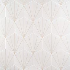 a white and pink wallpaper with geometric lines on the bottom half of each panel