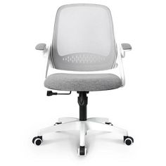 an office chair with wheels and a gray seat