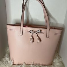 Medium Top Zip Tote Pebbled Leather Rose Smoke Nwt Measurements: Width 12.5”, Height 12.5”, Depth 6”, Handle Drop 10” Feminine Kate Spade Leather Bag, Leather Rose, Bags Kate Spade, Zip Tote, Kate Spade Bag, Pink Bow, Bow Detail, Michael Kors Jet Set, Womens Tote Bags