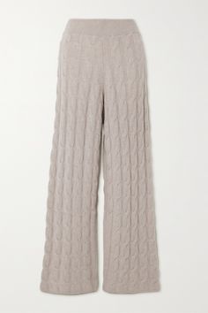 Over a century of expertise informs Le Kasha's cashmere designs. These 'Trevise' pants are knitted from organic cashmere yarns, produced by Mongolian farmers using ecological techniques to preserve the natural grasslands. Patterned with oversized cables, they have a comfortable ribbed waistband and fall to relaxed wide legs. Knitted Pants, Autumn Knitwear, Cashmere Pants, Cashmere Yarn, Cotton Cardigan, Wide Legs, Knit Pants, Bottoms Pants, Women Collection