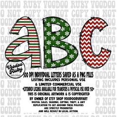 a poster with the letters abcc in red, white and green chevrons