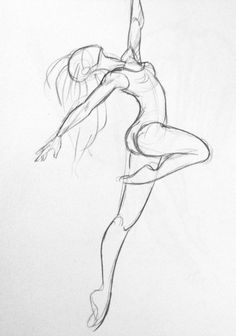 a pencil drawing of a woman doing a handstand on one leg with her arms stretched out