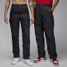 These just may be the pants you've been lookin' for. Made of durable woven material treated with an all-over wash for that worn-in look, they feature angled pockets reminiscent of MJ's famous Diamond shorts. Urban Bottoms With Patch Pockets For Outdoor, Streetwear Tapered Leg Parachute Pants, Tapered Leg Parachute Pants For Streetwear With Belt Loops, Tapered Leg Parachute Pants For Streetwear, Tapered Leg Parachute Pants With Belt Loops For Streetwear, Streetwear Parachute Pants With Patch Pockets And Tapered Leg, Streetwear Tapered Leg Parachute Pants With Patch Pockets, Streetwear Cargo Pants With Patch Pockets, Sporty Tapered Leg Bottoms With Cargo Pockets