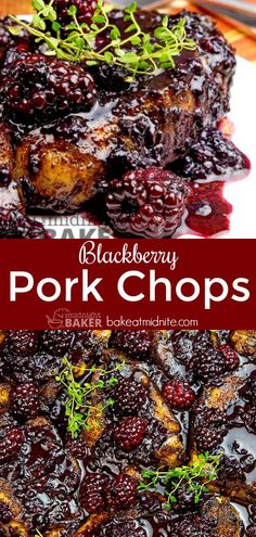 black berry pork chops on a white plate