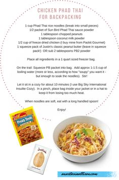 an advertisement for chicken pad thai food with instructions on how to make it in the microwave