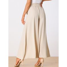 The wide-leg beach pants feature a drawstring waist, a tassel tie, and two side pockets, which are great for a perfect summer look. The soft fabric of the pants is drapey, even in the summer. It is not stuffy, showing elegant charm while relaxing. These fashionable and casual pants are perfect for spring, summer, and fall. Pair them with sandals or a hat for a glamorous look! Wide Leg Bottoms In Solid Color For Vacation, Wide Leg Solid Color Vacation Bottoms, Vacation Wide Leg Bottoms Solid Color, Ankle-length Solid Color Beach Bottoms, Vacation Solid Color Wide Leg Bottoms, Solid Color Ankle-length Beach Bottoms, Vacation Wide Leg Bottoms In Solid Color, Solid Color Ankle-length Pants For Vacation, High Waist Solid Color Pants For Vacation