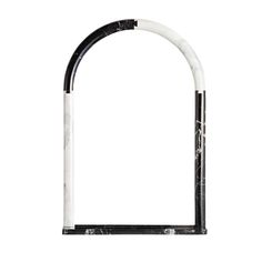 a black and white marble arch with an iron handle on the side, against a white background