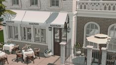 an artist's rendering of a restaurant with tables and umbrellas on the patio